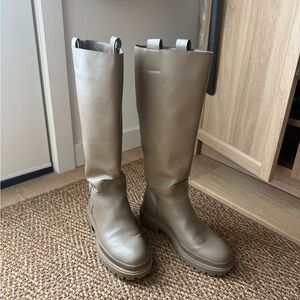 Tall Chunky Sole H&M Faux Leather Rain Boots in Taupe